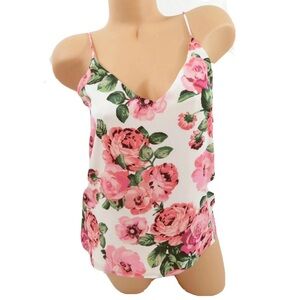 Socialite Floral Print Camisole Top - Pink and White